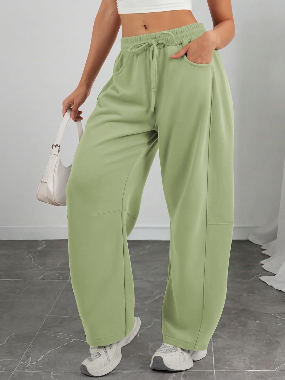 image:imageATHMILE Barrel Sweatpants Women Wide Leg Baggy Lounge Casual Pants Cotton Fall Winter Teen Girl Fashion Comfy Flowy with PocketAgreen