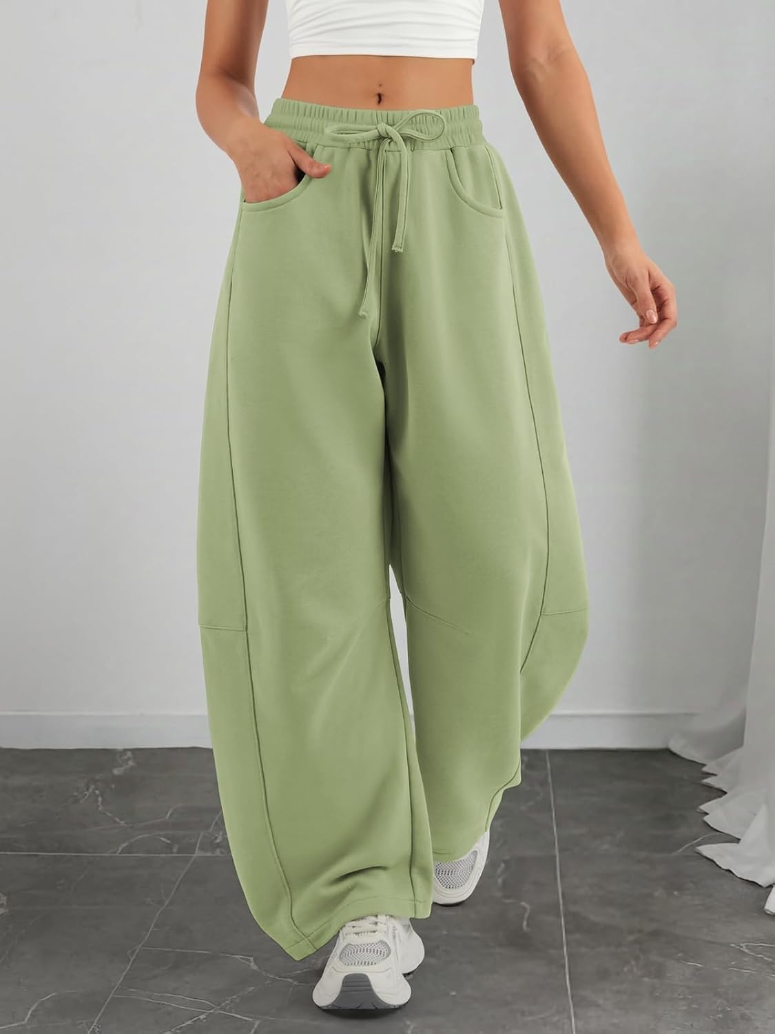 image:imageATHMILE Barrel Sweatpants Women Wide Leg Baggy Lounge Casual Pants Cotton Fall Winter Teen Girl Fashion Comfy Flowy with PocketAgreen