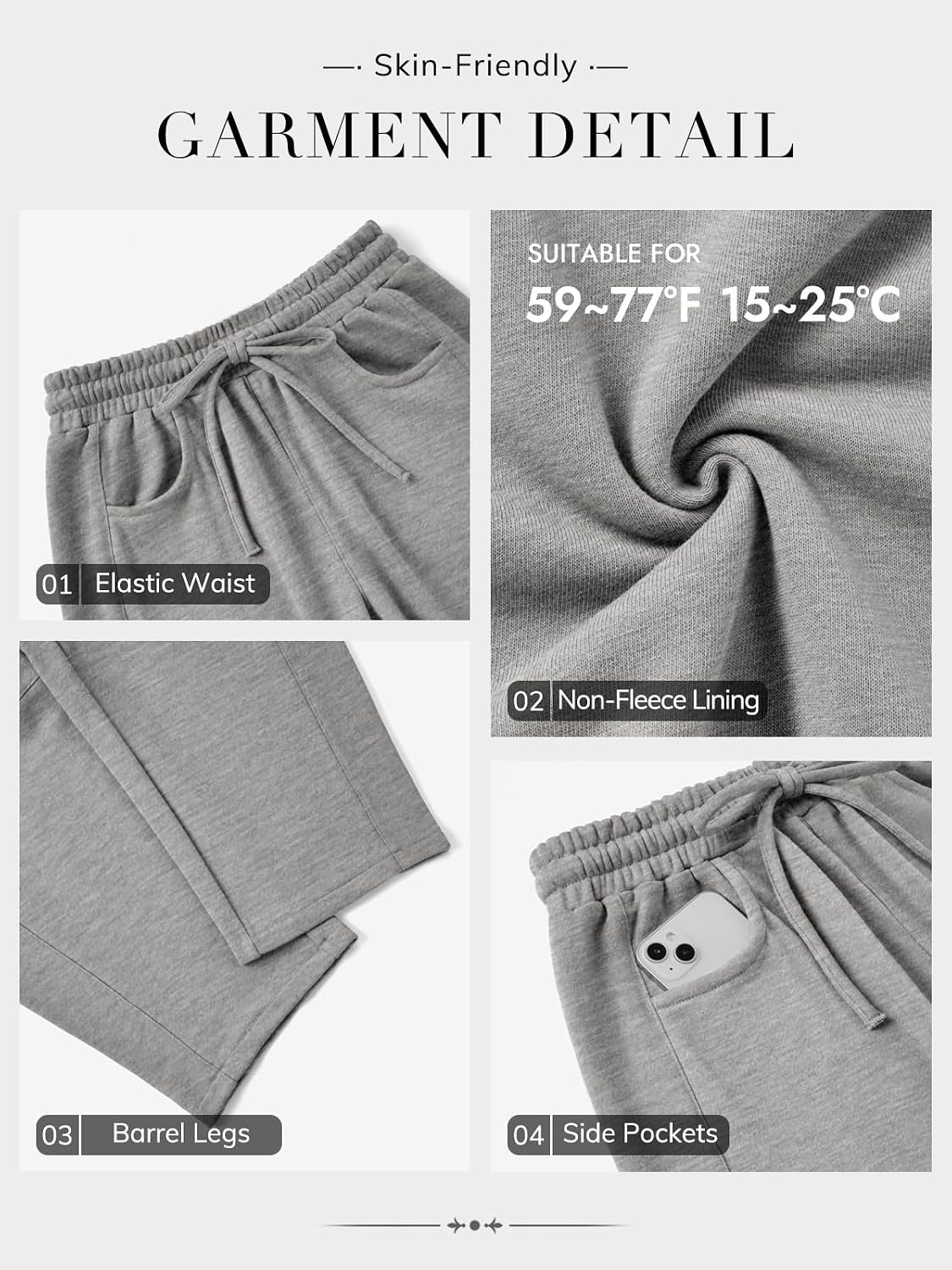 image:imageATHMILE Barrel Sweatpants Women Wide Leg Baggy Lounge Casual Pants Cotton Fall Winter Teen Girl Fashion Comfy Flowy with PocketAgrey