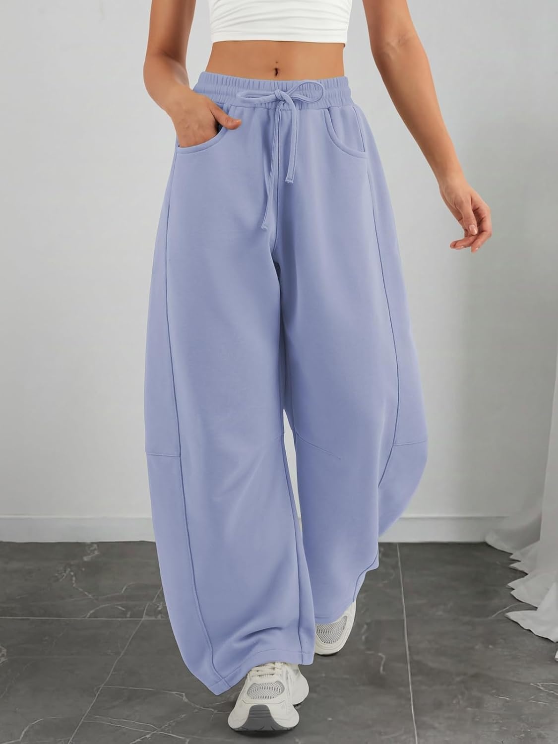 image:imageATHMILE Barrel Sweatpants Women Wide Leg Baggy Lounge Casual Pants Cotton Fall Winter Teen Girl Fashion Comfy Flowy with PocketAlight Blue