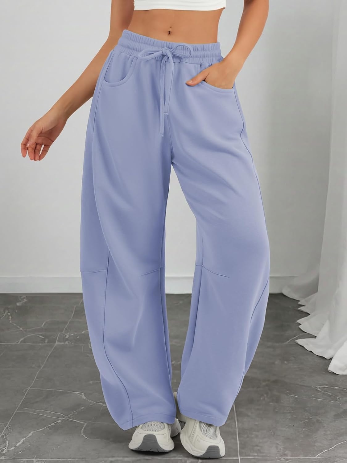 image:imageATHMILE Barrel Sweatpants Women Wide Leg Baggy Lounge Casual Pants Cotton Fall Winter Teen Girl Fashion Comfy Flowy with PocketAlight Blue
