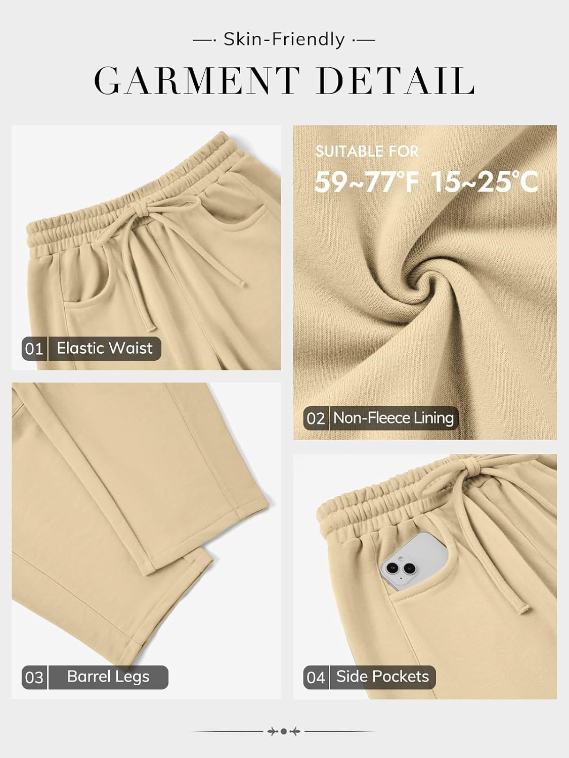image:imageATHMILE Barrel Sweatpants Women Wide Leg Baggy Lounge Casual Pants Cotton Fall Winter Teen Girl Fashion Comfy Flowy with PocketAlight Khaki