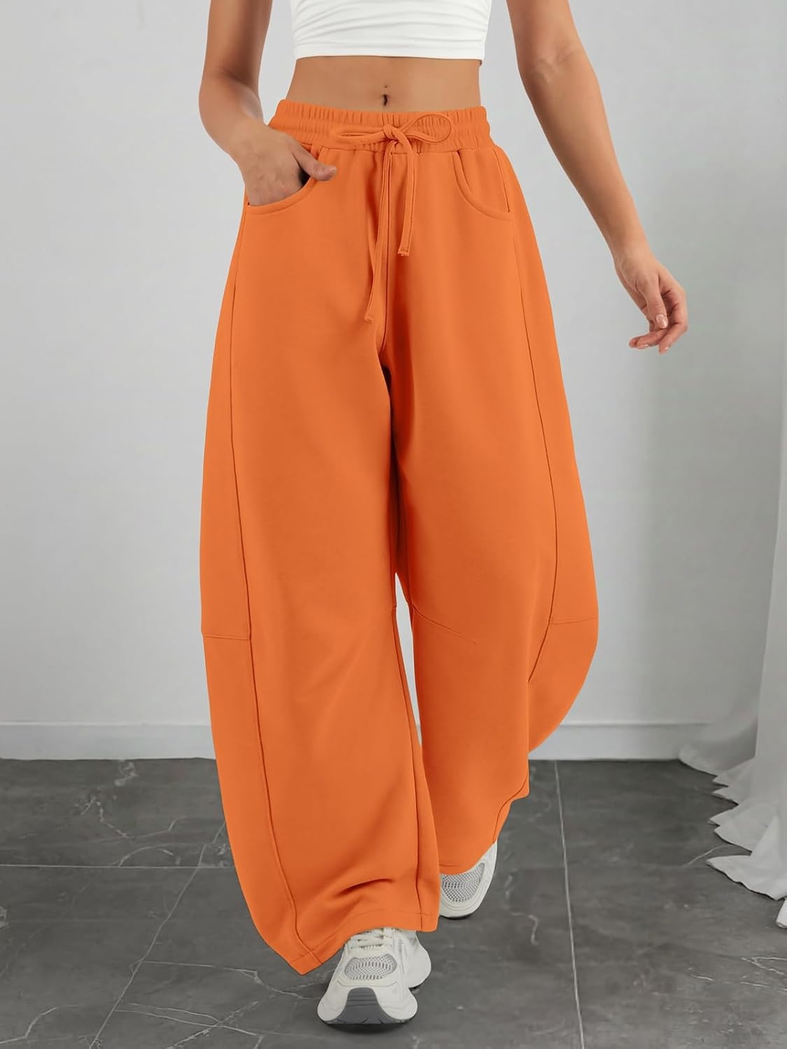 image:imageATHMILE Barrel Sweatpants Women Wide Leg Baggy Lounge Casual Pants Cotton Fall Winter Teen Girl Fashion Comfy Flowy with PocketAorange