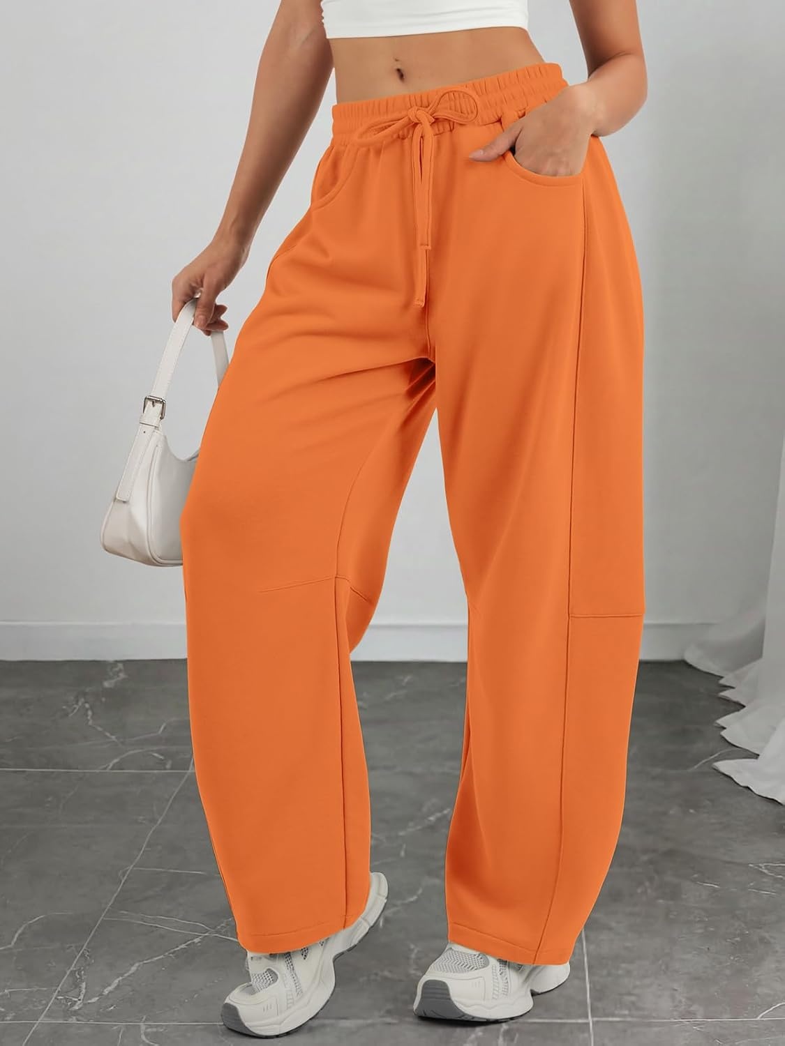 image:imageATHMILE Barrel Sweatpants Women Wide Leg Baggy Lounge Casual Pants Cotton Fall Winter Teen Girl Fashion Comfy Flowy with PocketAorange