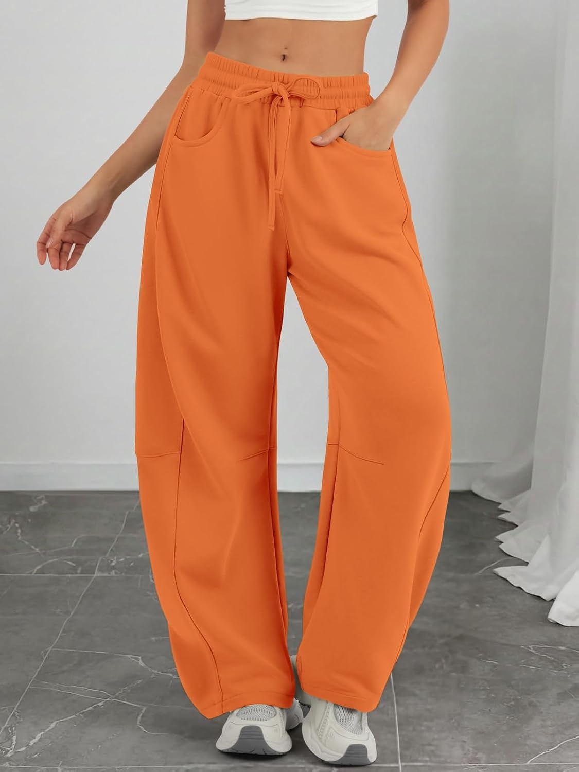 image:imageATHMILE Barrel Sweatpants Women Wide Leg Baggy Lounge Casual Pants Cotton Fall Winter Teen Girl Fashion Comfy Flowy with PocketAorange