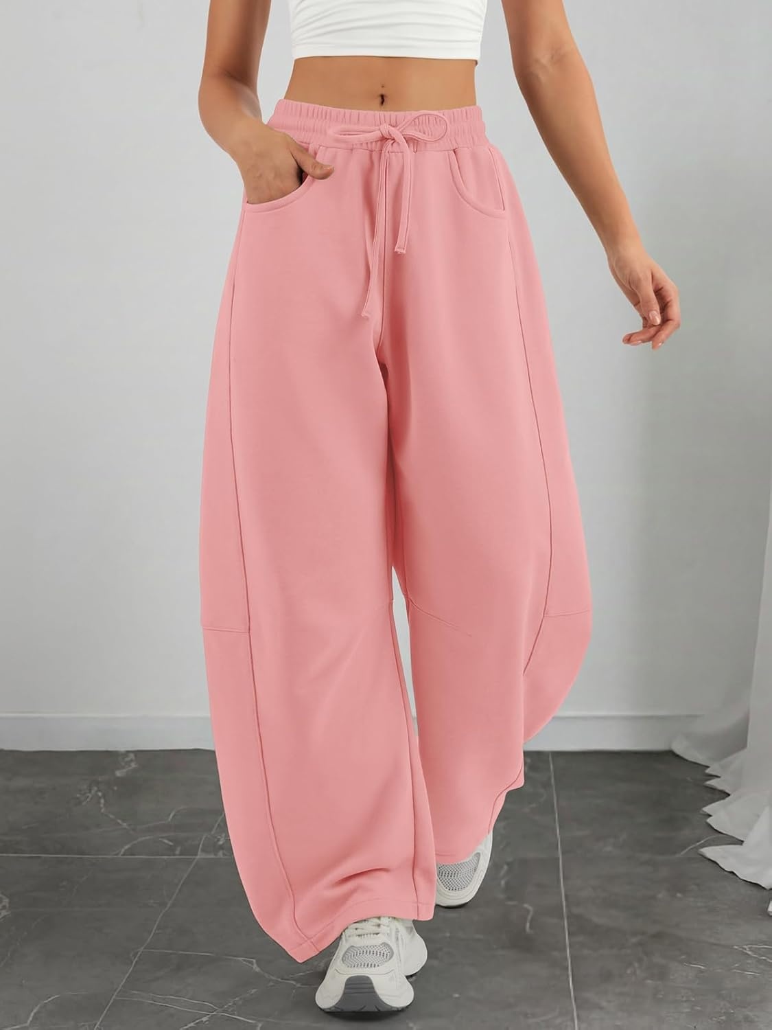 image:imageATHMILE Barrel Sweatpants Women Wide Leg Baggy Lounge Casual Pants Cotton Fall Winter Teen Girl Fashion Comfy Flowy with PocketApink