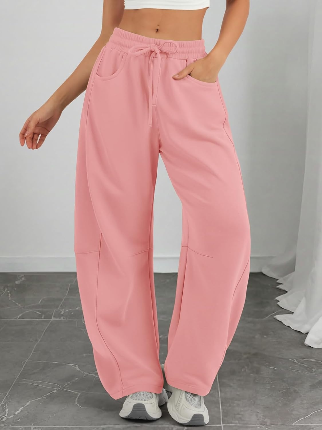 image:imageATHMILE Barrel Sweatpants Women Wide Leg Baggy Lounge Casual Pants Cotton Fall Winter Teen Girl Fashion Comfy Flowy with PocketApink