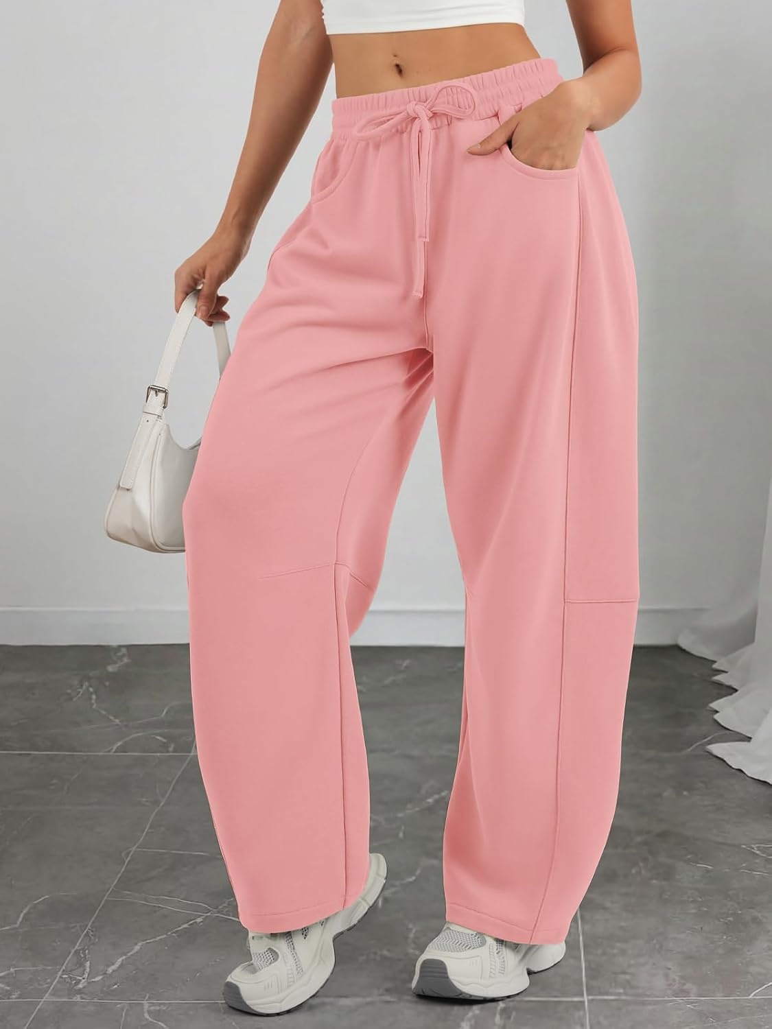 image:imageATHMILE Barrel Sweatpants Women Wide Leg Baggy Lounge Casual Pants Cotton Fall Winter Teen Girl Fashion Comfy Flowy with PocketApink