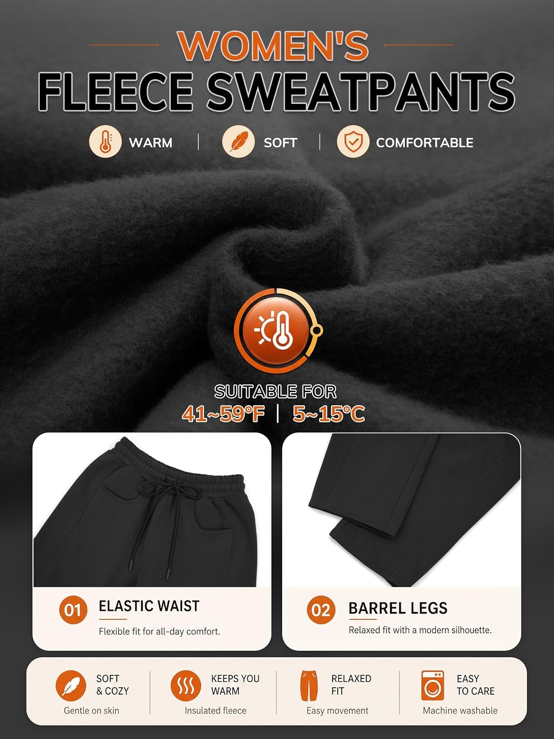 image:imageATHMILE Barrel Sweatpants Women Wide Leg Baggy Lounge Casual Pants Cotton Fall Winter Teen Girl Fashion Comfy Flowy with PocketBblack
