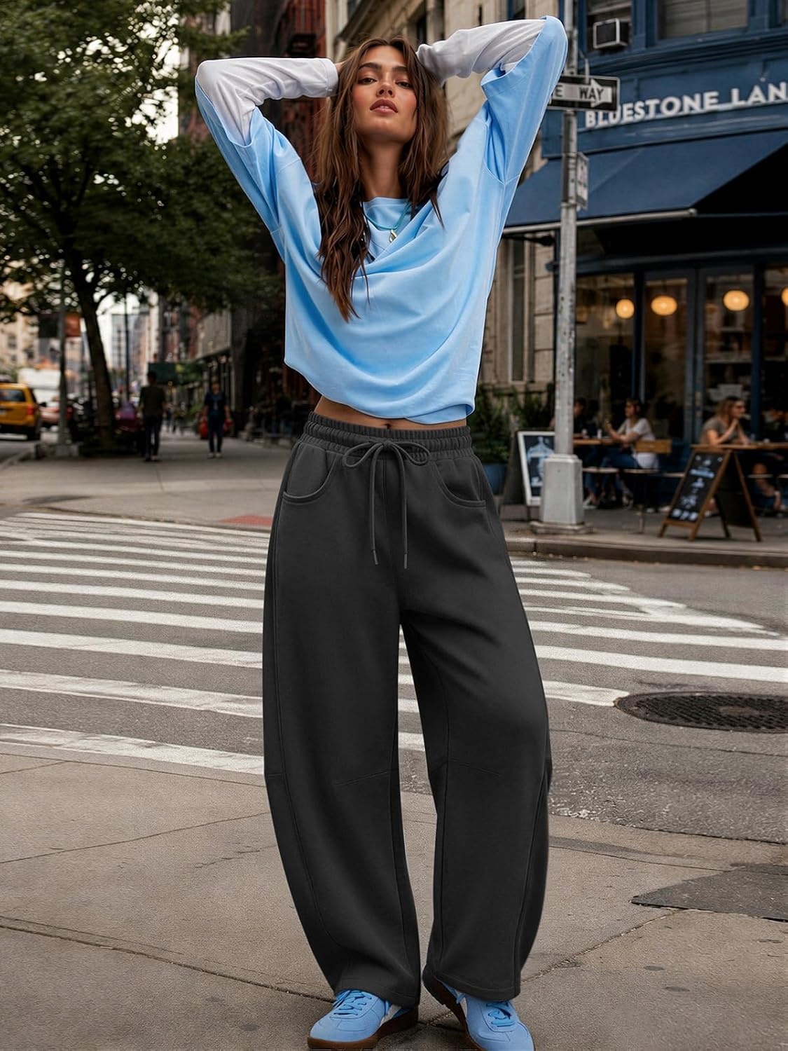 image:imageATHMILE Barrel Sweatpants Women Wide Leg Baggy Lounge Casual Pants Cotton Fall Winter Teen Girl Fashion Comfy Flowy with PocketBblack