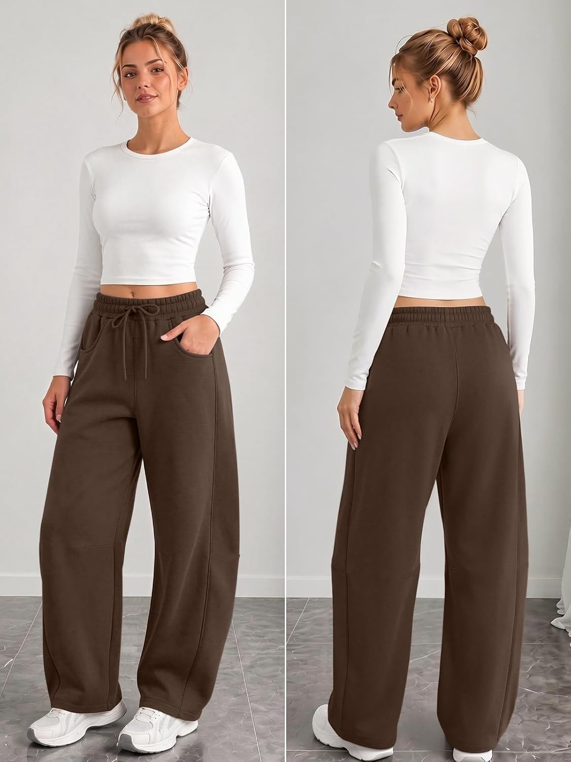image:imageATHMILE Barrel Sweatpants Women Wide Leg Baggy Lounge Casual Pants Cotton Fall Winter Teen Girl Fashion Comfy Flowy with PocketBchocolate Brown