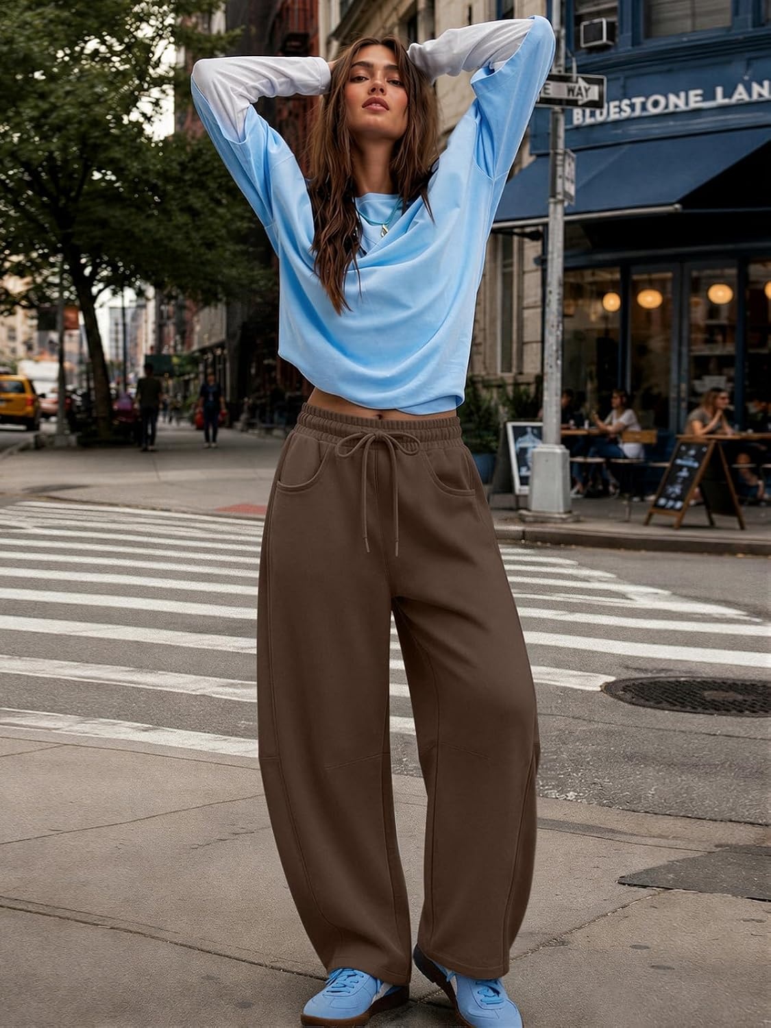 image:imageATHMILE Barrel Sweatpants Women Wide Leg Baggy Lounge Casual Pants Cotton Fall Winter Teen Girl Fashion Comfy Flowy with PocketBchocolate Brown