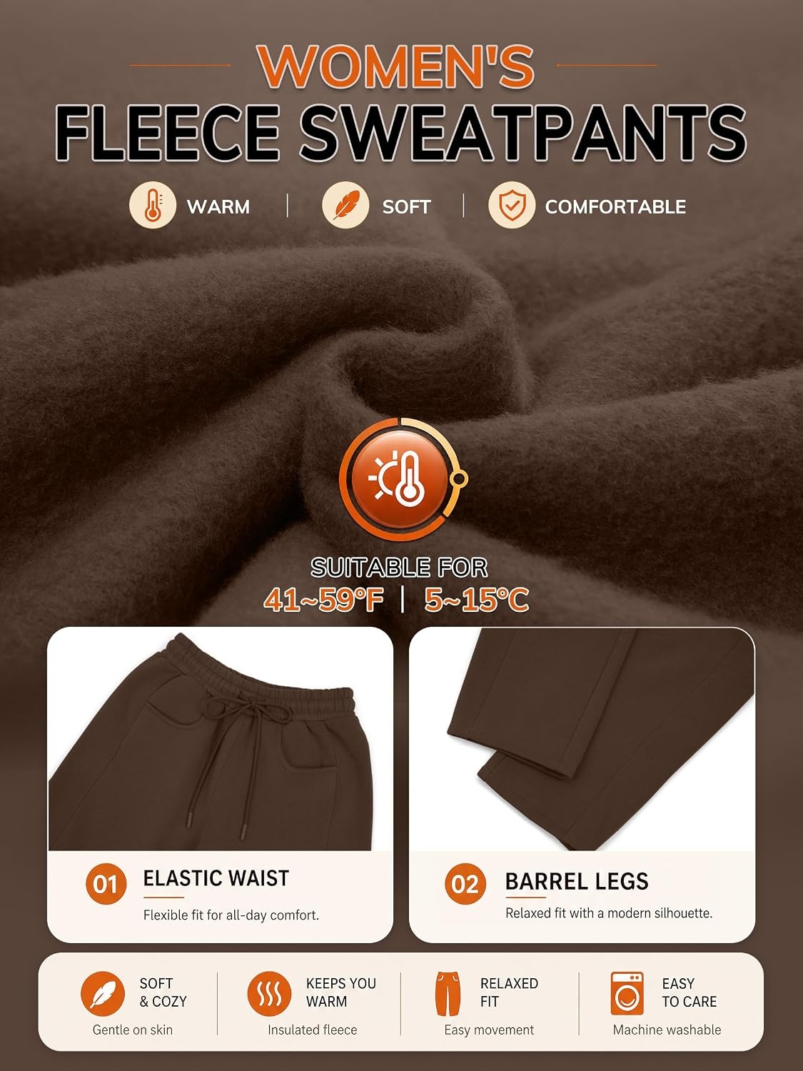 image:imageATHMILE Barrel Sweatpants Women Wide Leg Baggy Lounge Casual Pants Cotton Fall Winter Teen Girl Fashion Comfy Flowy with PocketBchocolate Brown