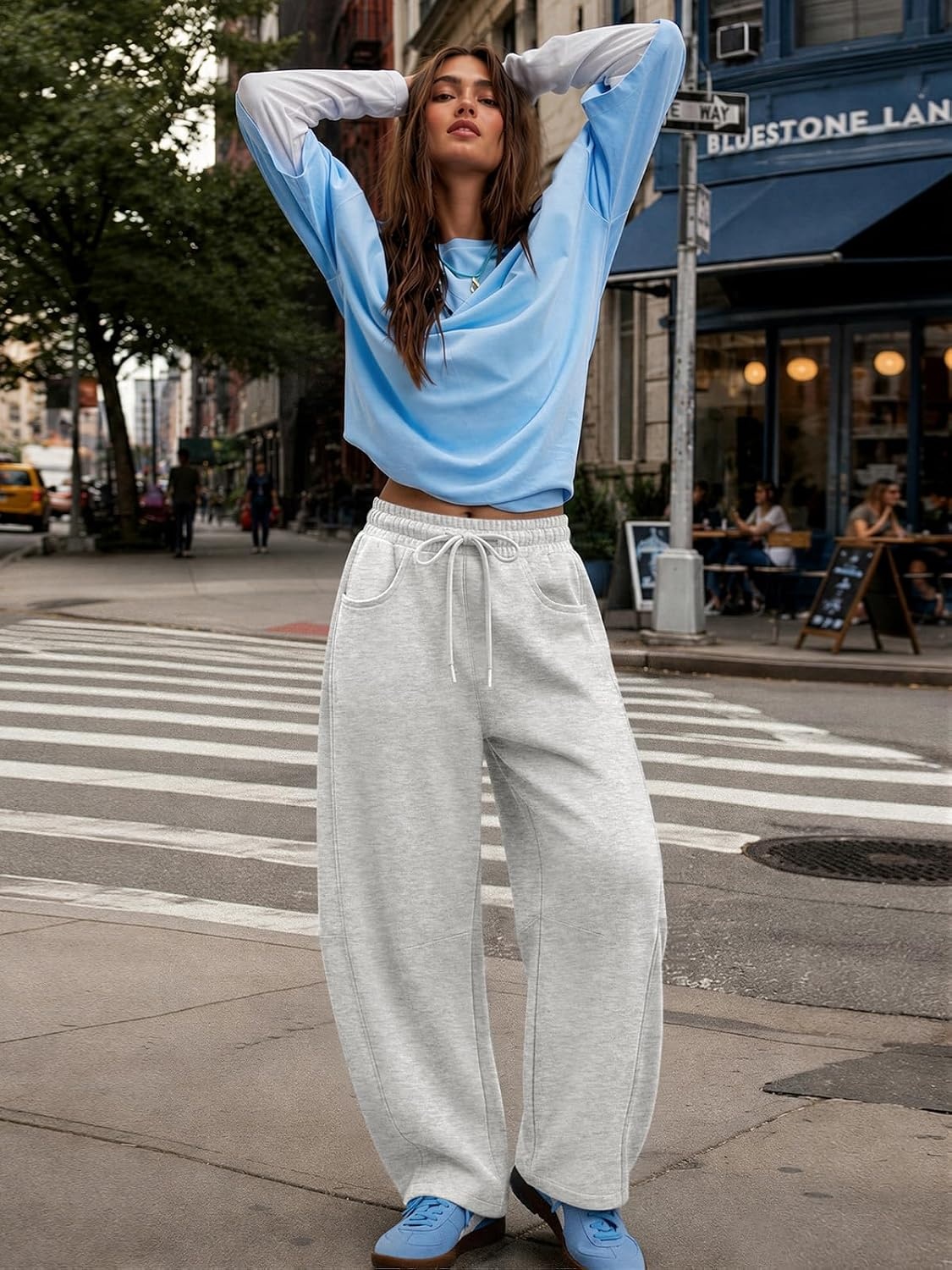 image:imageATHMILE Barrel Sweatpants Women Wide Leg Baggy Lounge Casual Pants Cotton Fall Winter Teen Girl Fashion Comfy Flowy with PocketBgrey
