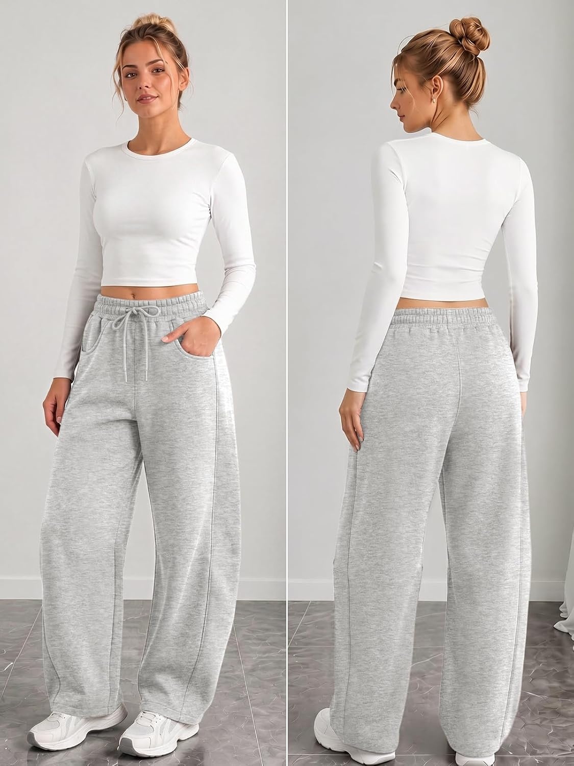 image:imageATHMILE Barrel Sweatpants Women Wide Leg Baggy Lounge Casual Pants Cotton Fall Winter Teen Girl Fashion Comfy Flowy with PocketBgrey