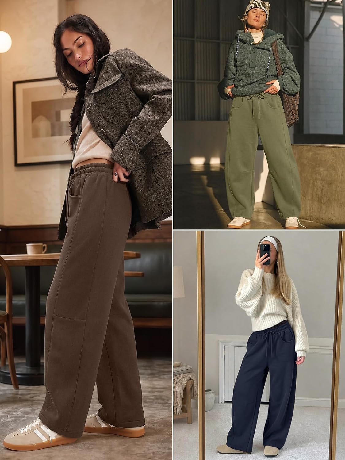 image:imageATHMILE Barrel Sweatpants Women Wide Leg Baggy Lounge Casual Pants Cotton Fall Winter Teen Girl Fashion Comfy Flowy with PocketBheather White