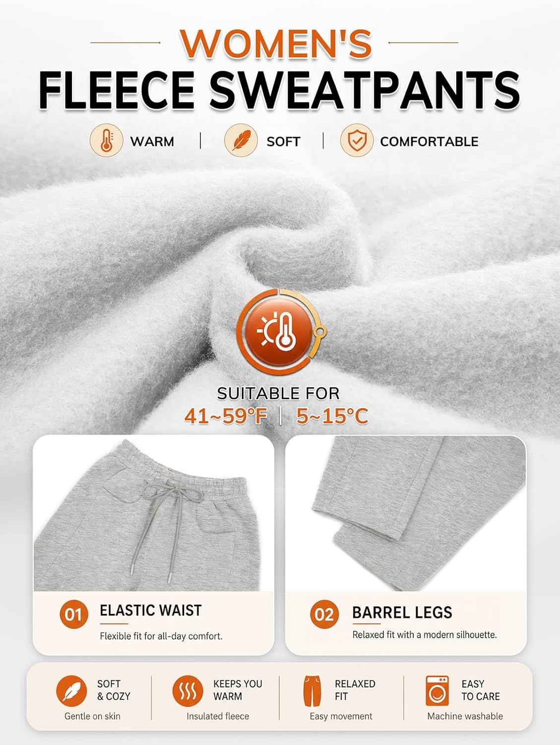 image:imageATHMILE Barrel Sweatpants Women Wide Leg Baggy Lounge Casual Pants Cotton Fall Winter Teen Girl Fashion Comfy Flowy with PocketBheather White