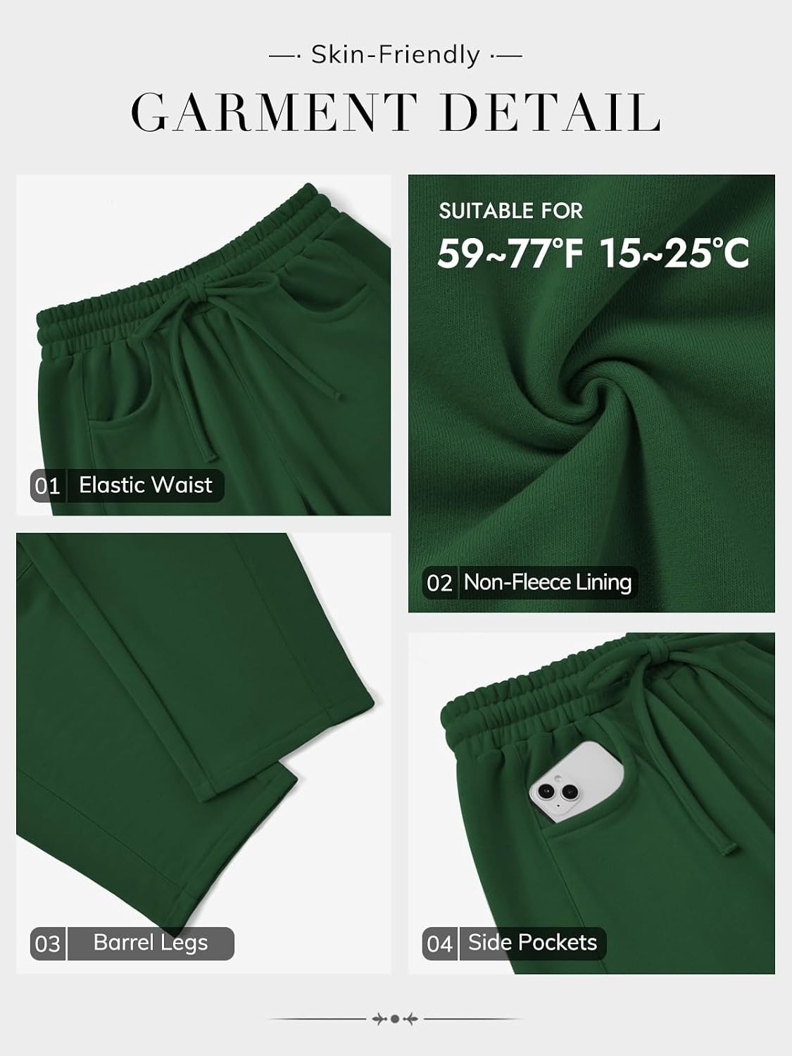 image:imageATHMILE Barrel Sweatpants Women Wide Leg Baggy Lounge Casual Pants Cotton Fall Winter Teen Girl Fashion Comfy Flowy with PocketDark Green