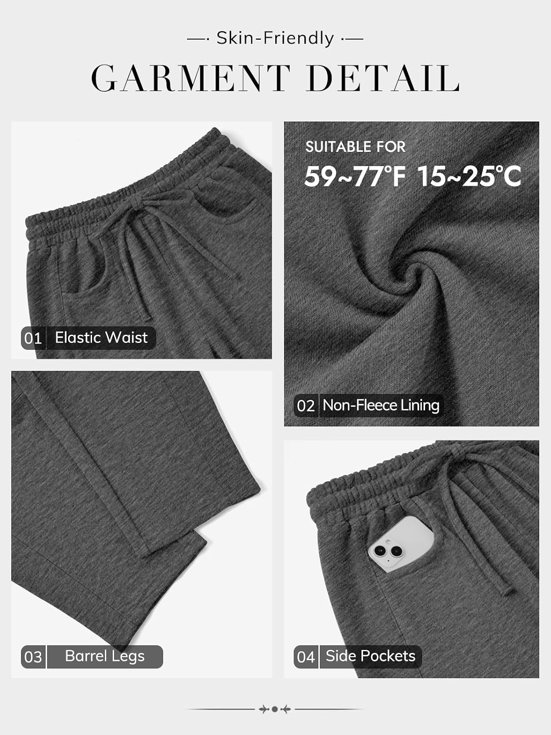 image:imageATHMILE Barrel Sweatpants Women Wide Leg Baggy Lounge Casual Pants Cotton Fall Winter Teen Girl Fashion Comfy Flowy with PocketDark Grey