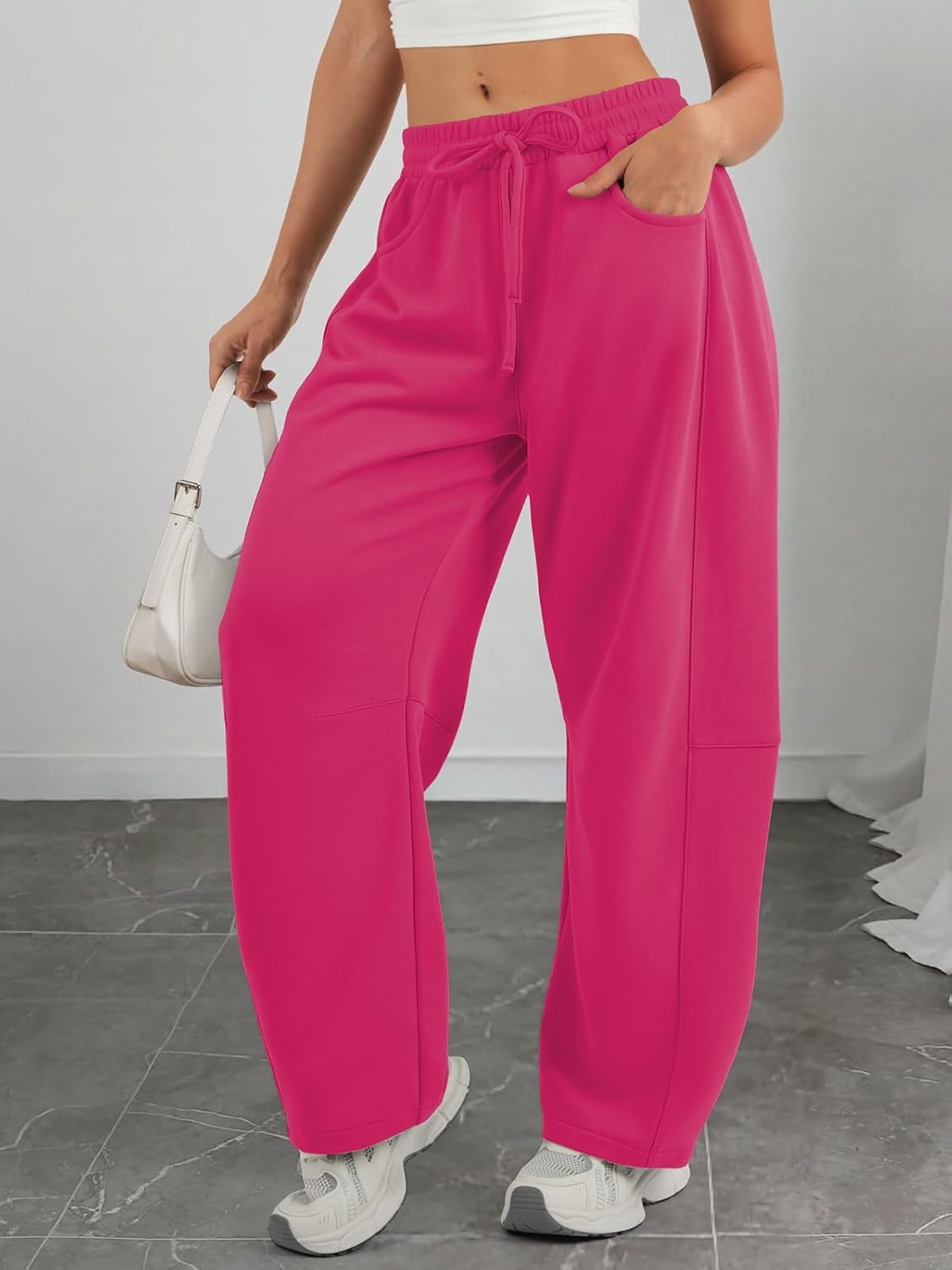image:imageATHMILE Barrel Sweatpants Women Wide Leg Baggy Lounge Casual Pants Cotton Fall Winter Teen Girl Fashion Comfy Flowy with PocketRose Red