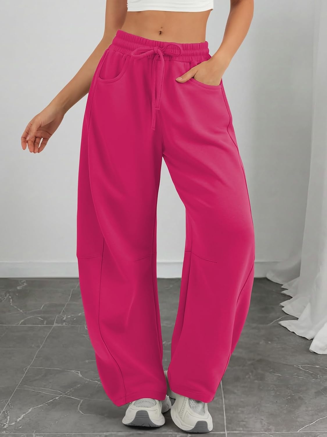 image:imageATHMILE Barrel Sweatpants Women Wide Leg Baggy Lounge Casual Pants Cotton Fall Winter Teen Girl Fashion Comfy Flowy with PocketRose Red