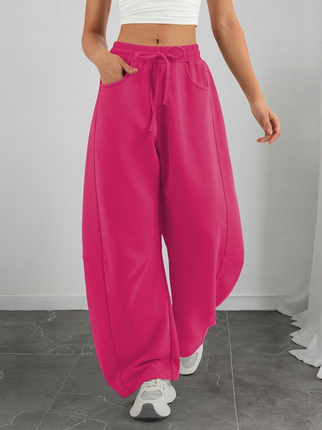 image:imageATHMILE Barrel Sweatpants Women Wide Leg Baggy Lounge Casual Pants Cotton Fall Winter Teen Girl Fashion Comfy Flowy with PocketRose Red