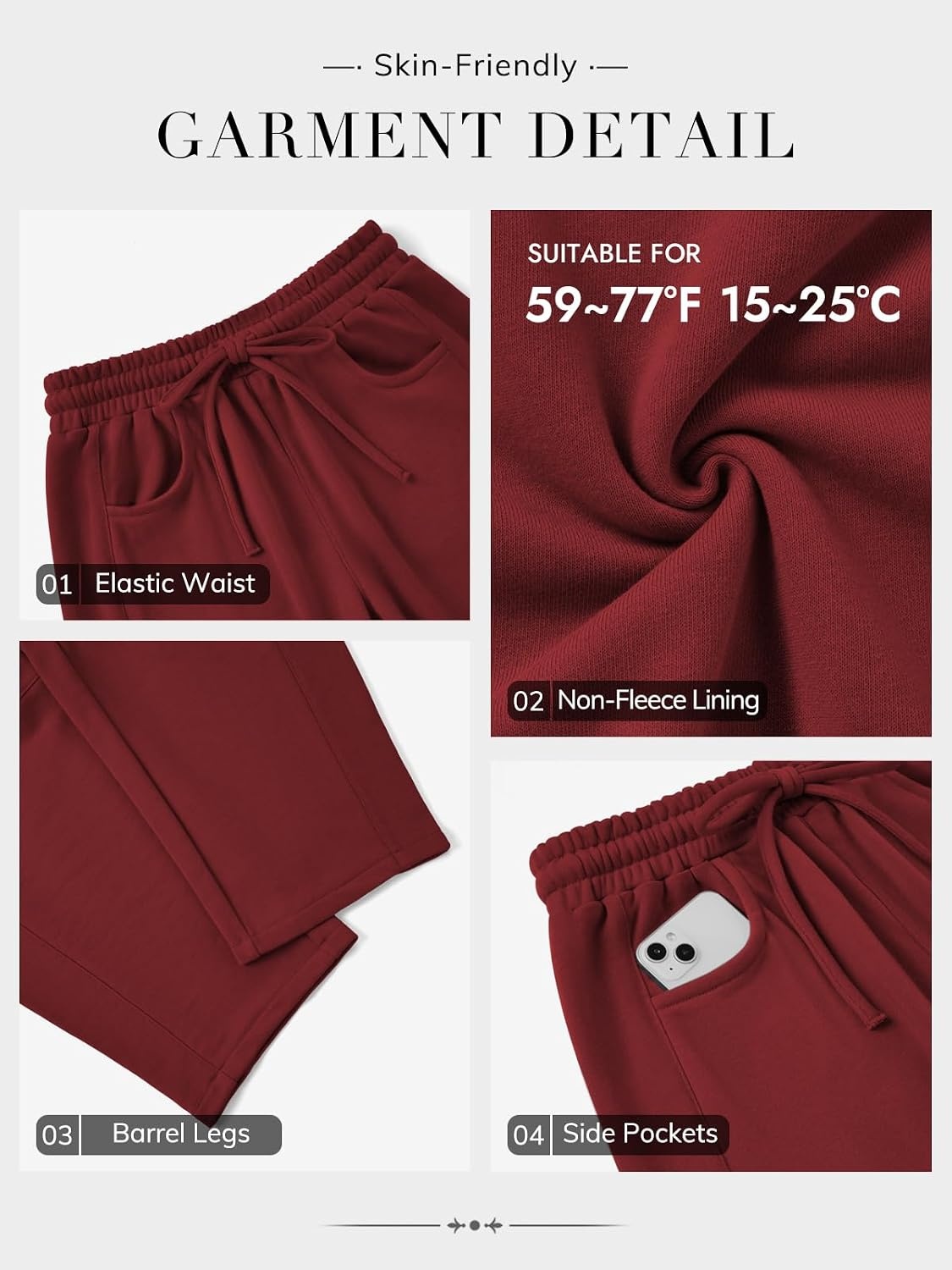 image:imageATHMILE Barrel Sweatpants Women Wide Leg Baggy Lounge Casual Pants Cotton Fall Winter Teen Girl Fashion Comfy Flowy with PocketWine Red