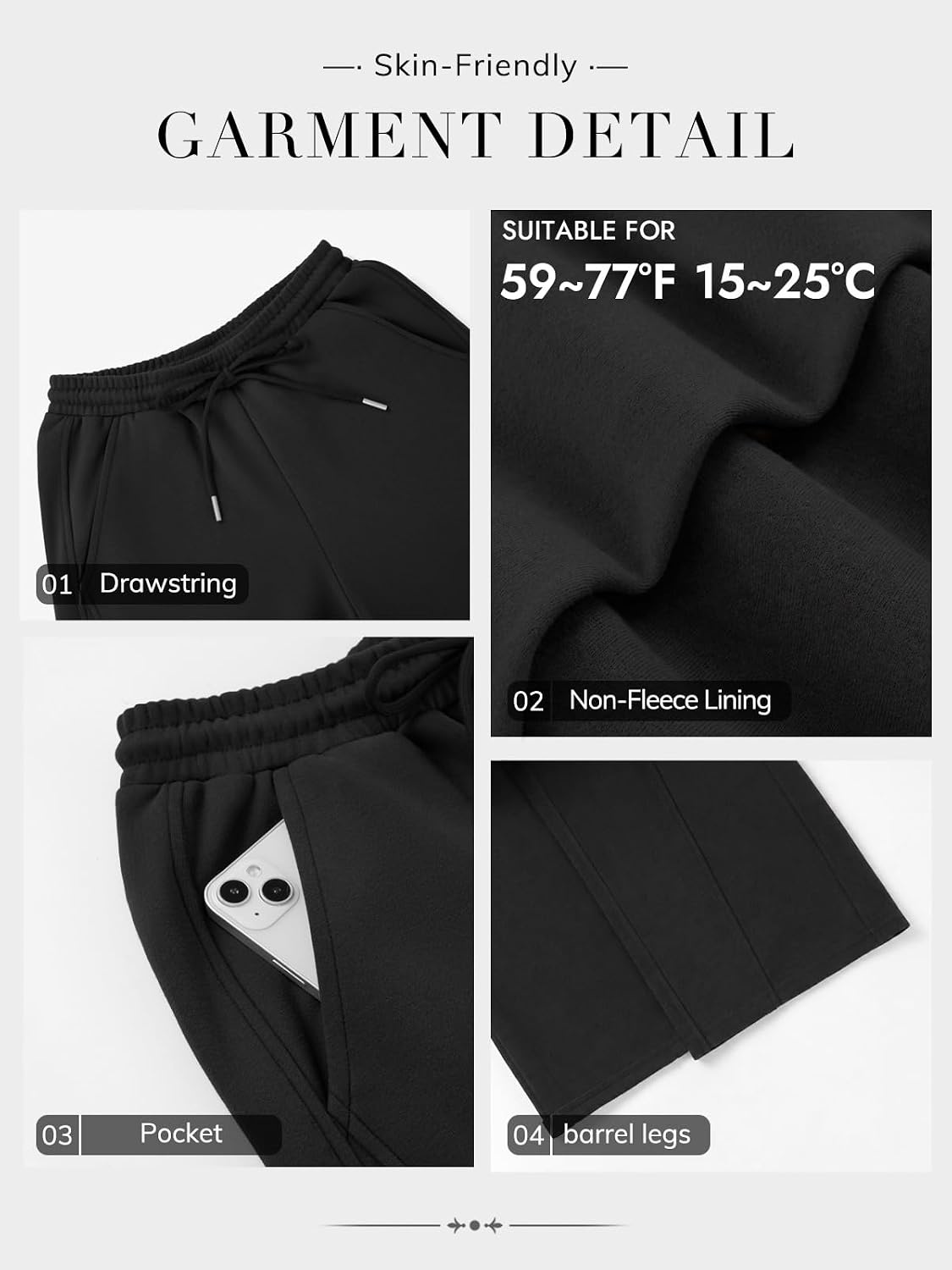 image:imageATHMILE Barrel Sweatpants Women Y2K Wide Leg Baggy Sweat Pants Plus Size Drawstring Lounge Joggers with PocketsBlack