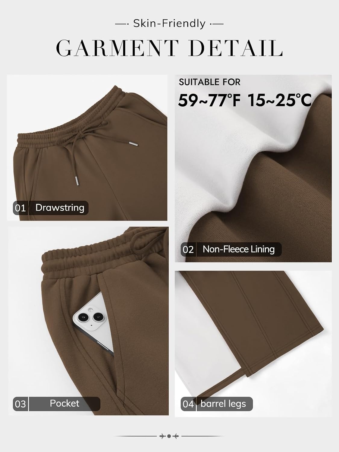 image:imageATHMILE Barrel Sweatpants Women Y2K Wide Leg Baggy Sweat Pants Plus Size Drawstring Lounge Joggers with PocketsBrown