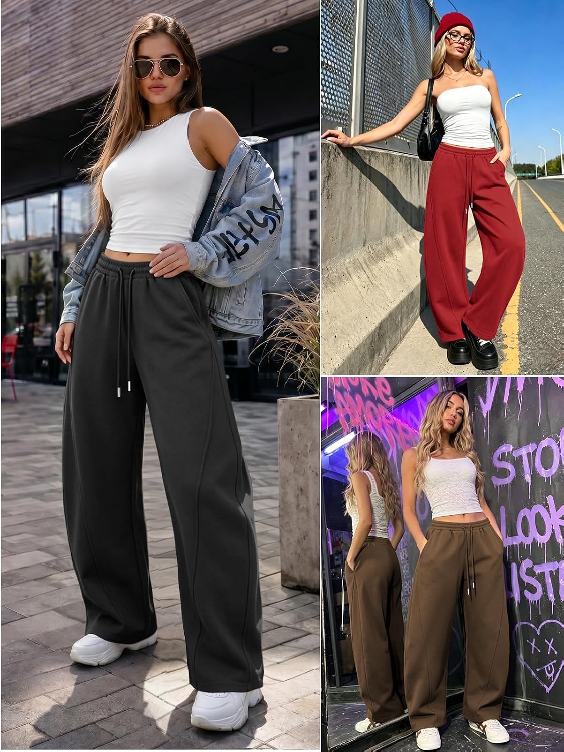 image:imageATHMILE Barrel Sweatpants Women Y2K Wide Leg Baggy Sweat Pants Plus Size Drawstring Lounge Joggers with PocketsBrown