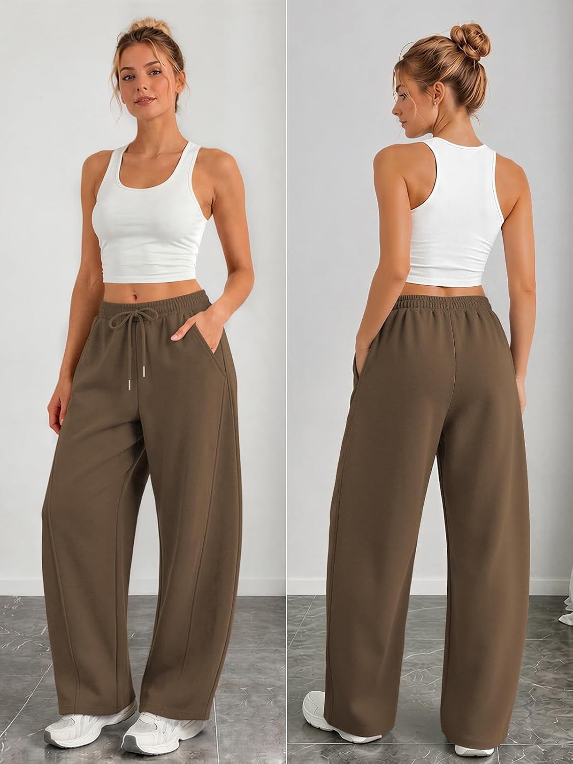 image:imageATHMILE Barrel Sweatpants Women Y2K Wide Leg Baggy Sweat Pants Plus Size Drawstring Lounge Joggers with PocketsBrown
