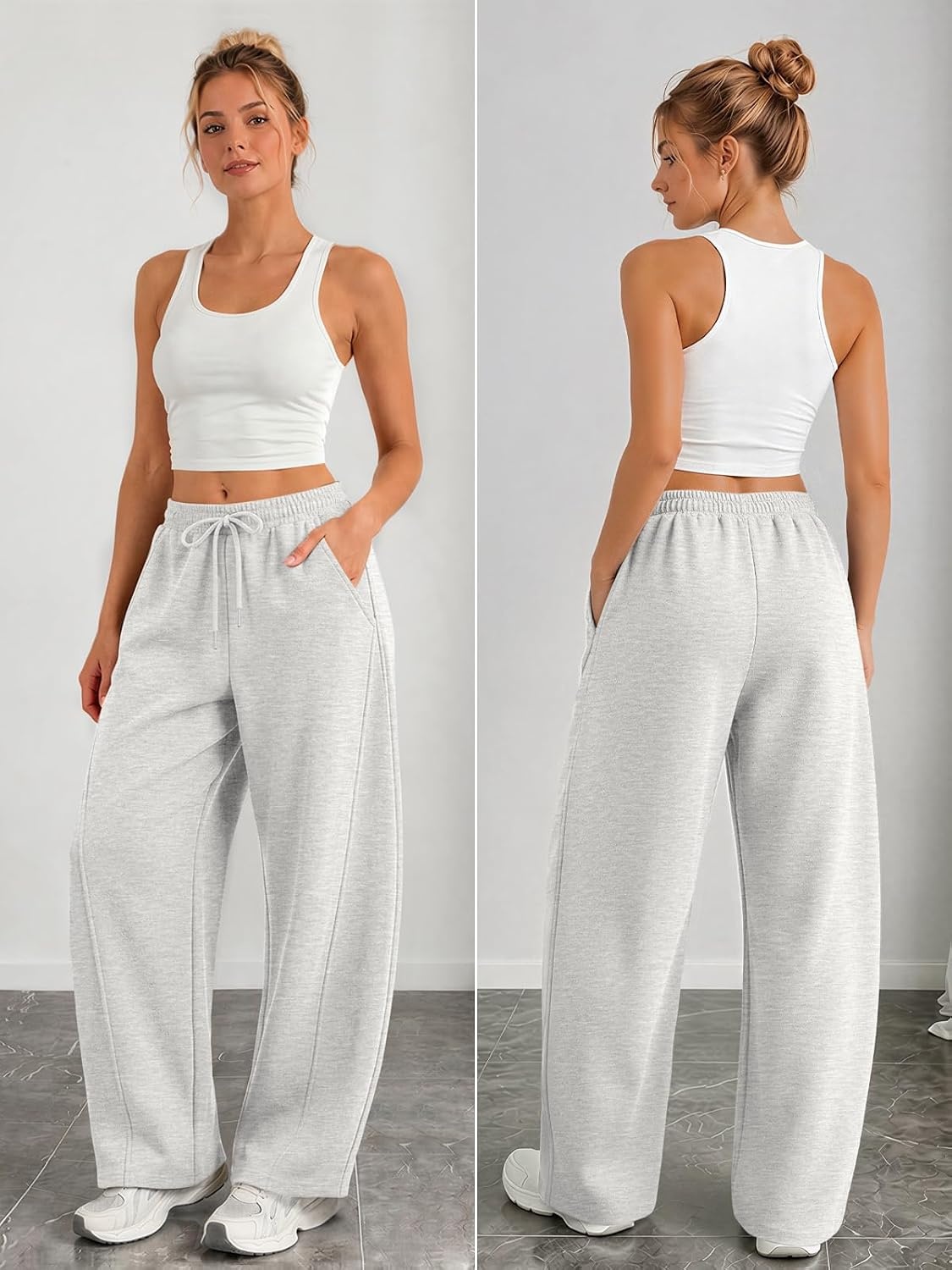 image:imageATHMILE Barrel Sweatpants Women Y2K Wide Leg Baggy Sweat Pants Plus Size Drawstring Lounge Joggers with PocketsGrey