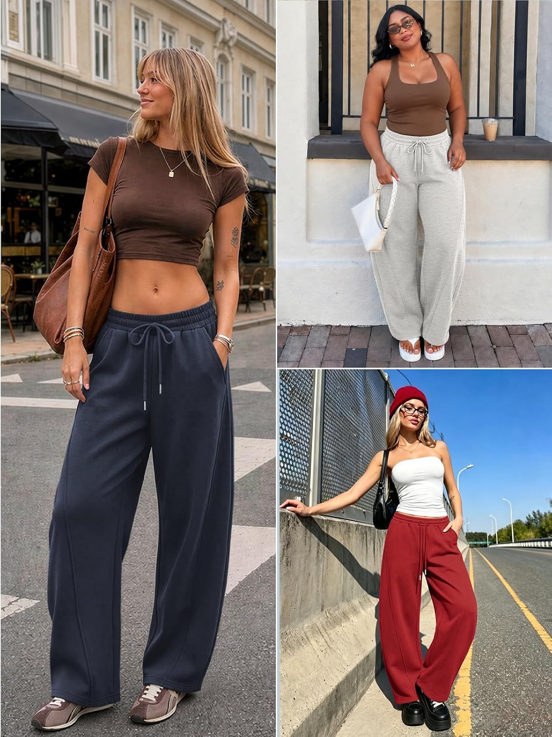 image:imageATHMILE Barrel Sweatpants Women Y2K Wide Leg Baggy Sweat Pants Plus Size Drawstring Lounge Joggers with PocketsGrey