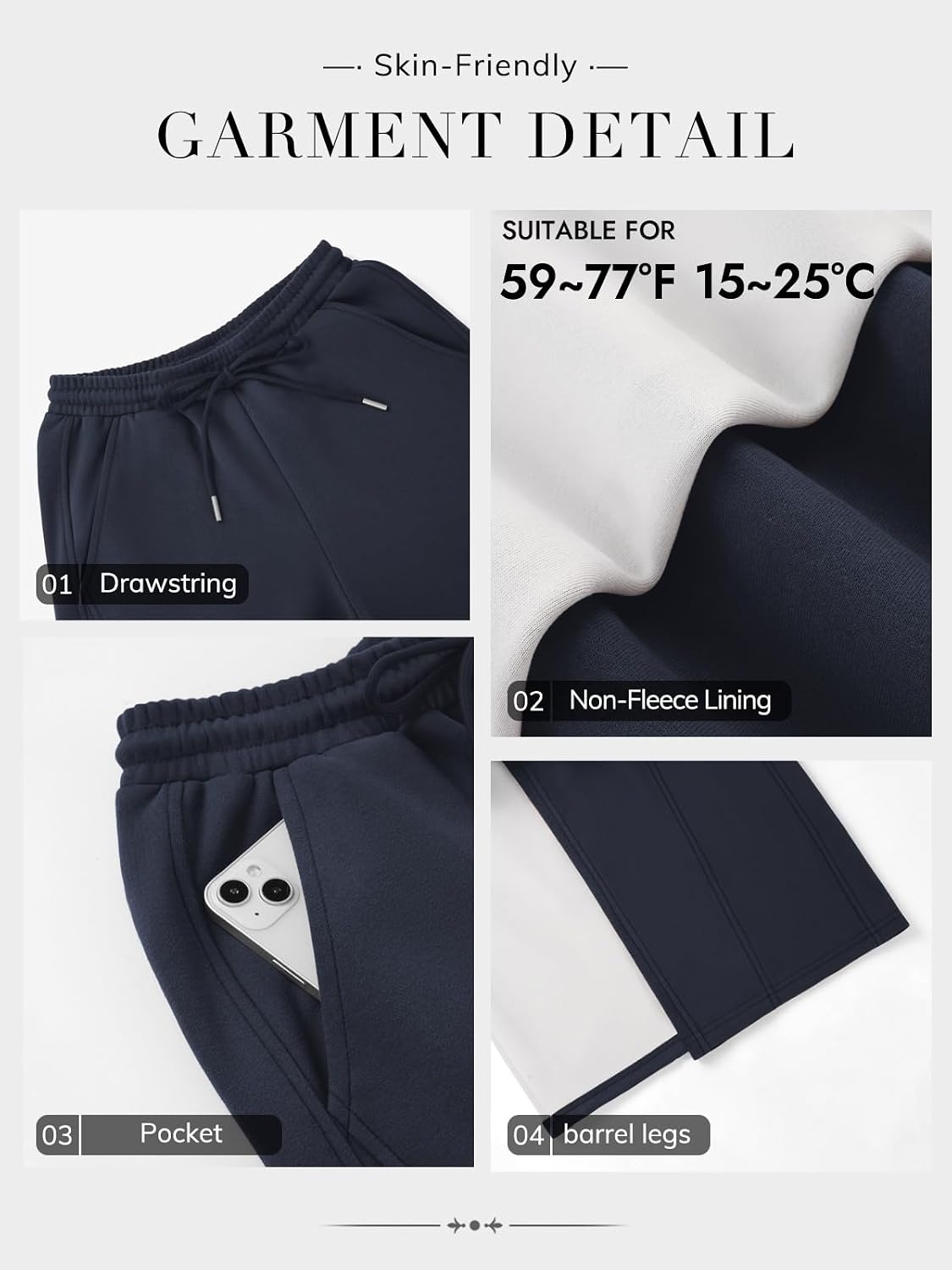 image:imageATHMILE Barrel Sweatpants Women Y2K Wide Leg Baggy Sweat Pants Plus Size Drawstring Lounge Joggers with PocketsNavy