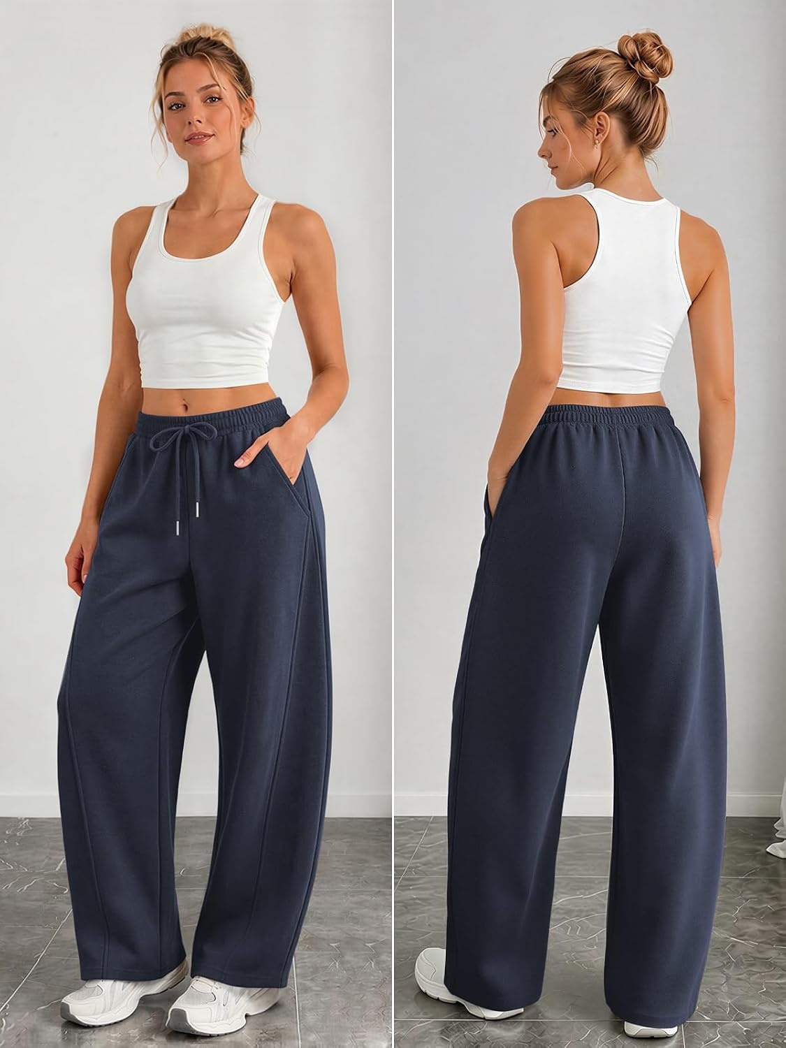 image:imageATHMILE Barrel Sweatpants Women Y2K Wide Leg Baggy Sweat Pants Plus Size Drawstring Lounge Joggers with PocketsNavy