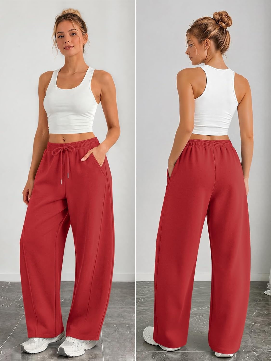 image:imageATHMILE Barrel Sweatpants Women Y2K Wide Leg Baggy Sweat Pants Plus Size Drawstring Lounge Joggers with PocketsRed