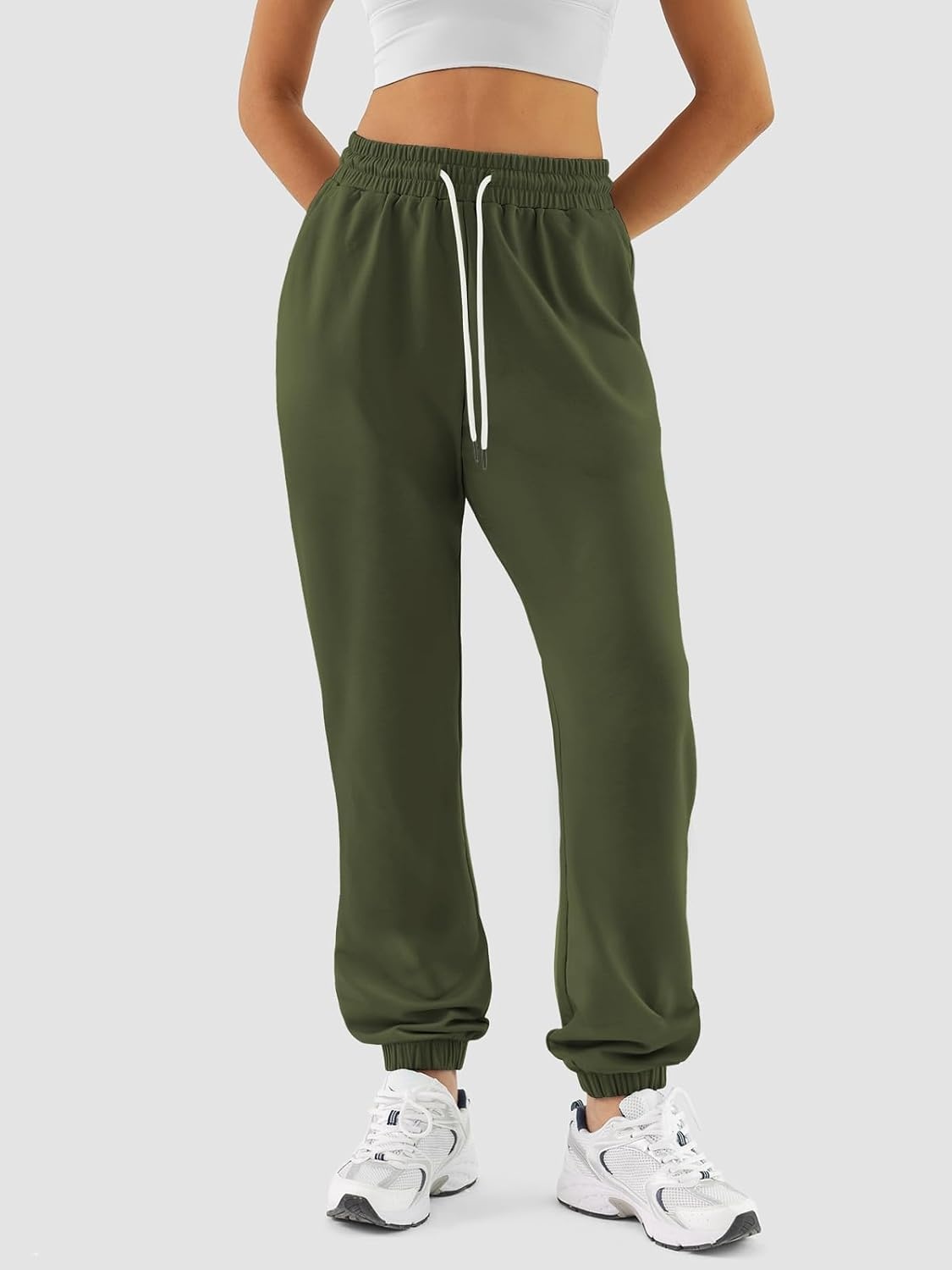 image:imageATHMILE Sweatpants Women Baggy Joggers Lounge Sweat Pants Cotton High Waisted Casual Comfy Fashion Fall Workout GymArmygreen