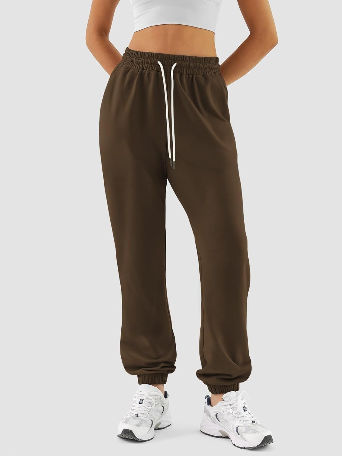 image:imageATHMILE Sweatpants Women Baggy Joggers Lounge Sweat Pants Cotton High Waisted Casual Comfy Fashion Fall Workout GymBrown