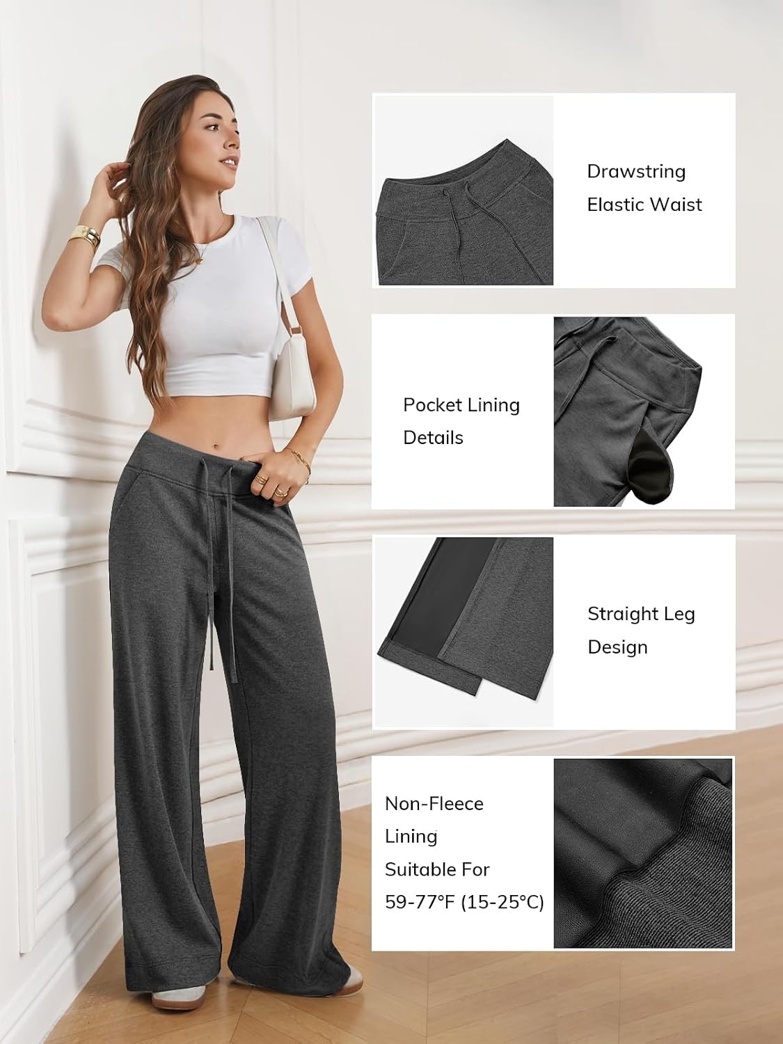 image:imageSweatpants Women Fall Outfits Wide Leg Baggy Pants HighWaisted Drawstring Sweat Pants Fashion Joggers with PocketBlack