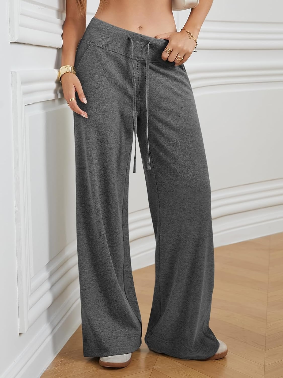 image:imageWomens Wide Leg Sweatpants Baggy Drawstring Sweat Pants High Waisted Straight Leg Casual Fashion Fall Workout Gym JoggersBlack