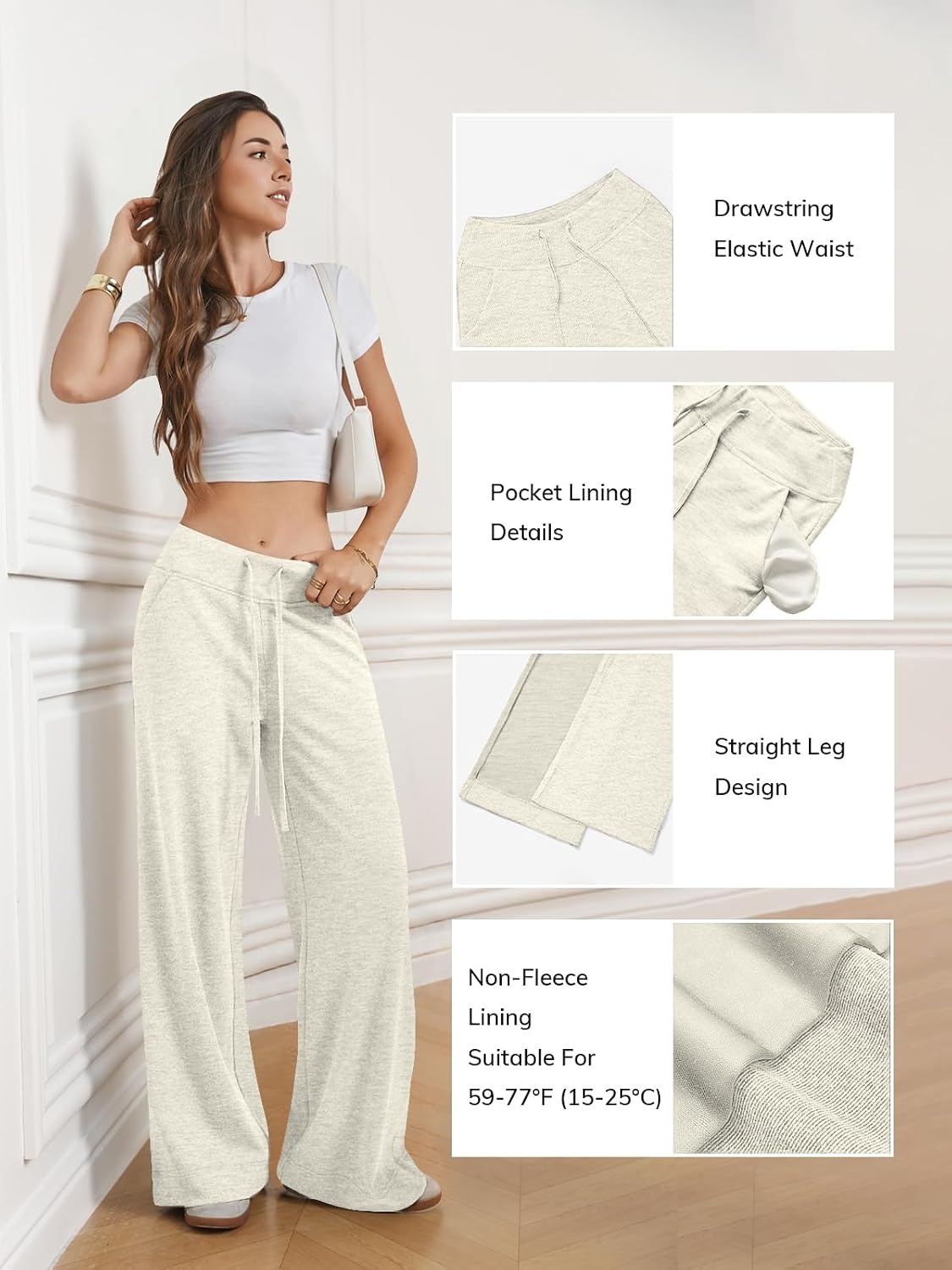 image:imageWomens Wide Leg Sweatpants Baggy Drawstring Sweat Pants High Waisted Straight Leg Casual Fashion Fall Workout Gym JoggersGrey White