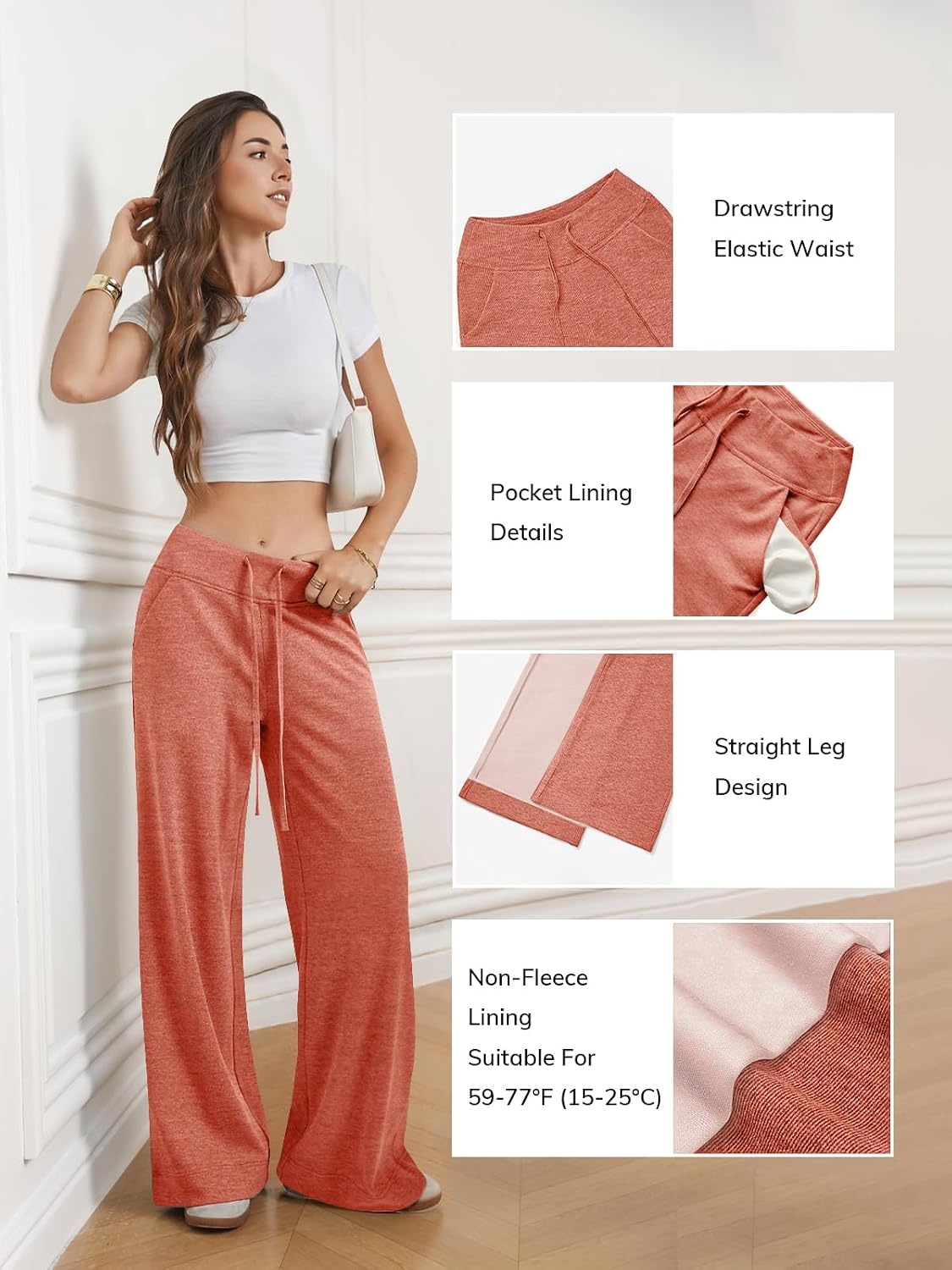 image:imageWomens Wide Leg Sweatpants Baggy Drawstring Sweat Pants High Waisted Straight Leg Casual Fashion Fall Workout Gym JoggersRed