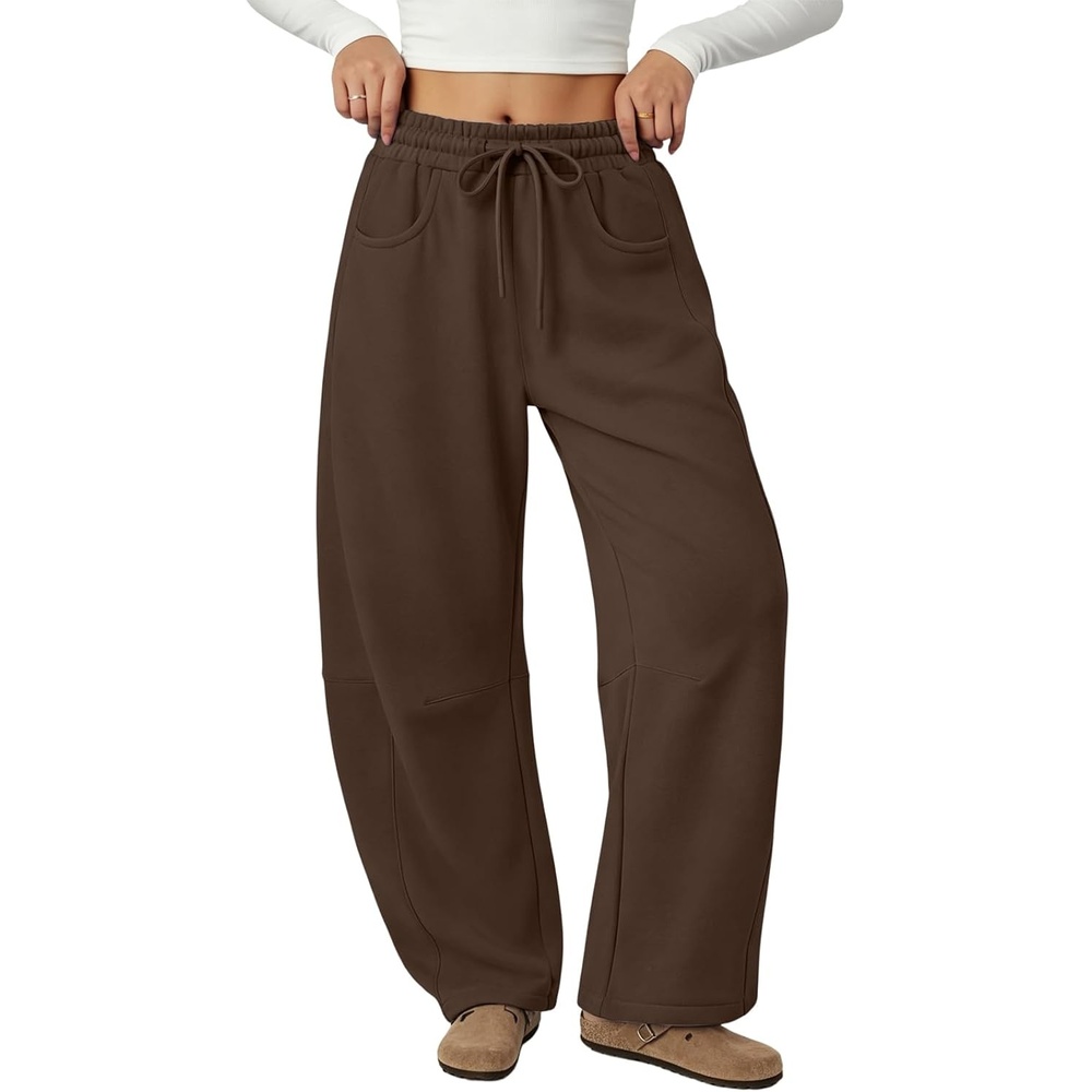 image:imageATHMILE Barrel Sweatpants Women Wide Leg Baggy Lounge Casual Pants Cotton Fall Winter Teen Girl Fashion Comfy Flowy with PocketBchocolate Brown