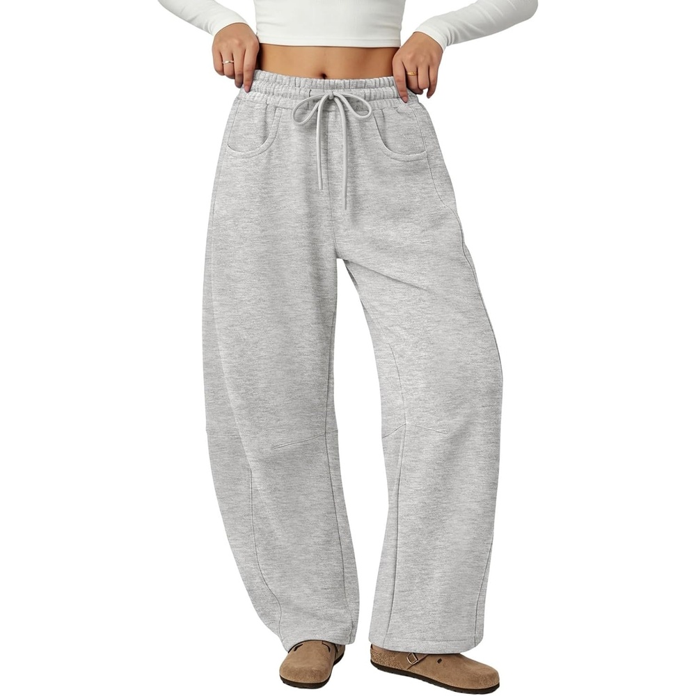 image:imageATHMILE Barrel Sweatpants Women Wide Leg Baggy Lounge Casual Pants Cotton Fall Winter Teen Girl Fashion Comfy Flowy with PocketBgrey