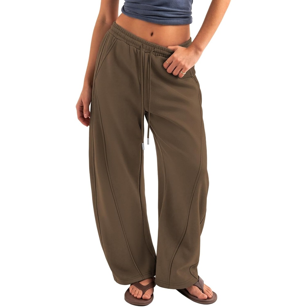 image:imageATHMILE Barrel Sweatpants Women Y2K Wide Leg Baggy Sweat Pants Plus Size Drawstring Lounge Joggers with PocketsBrown