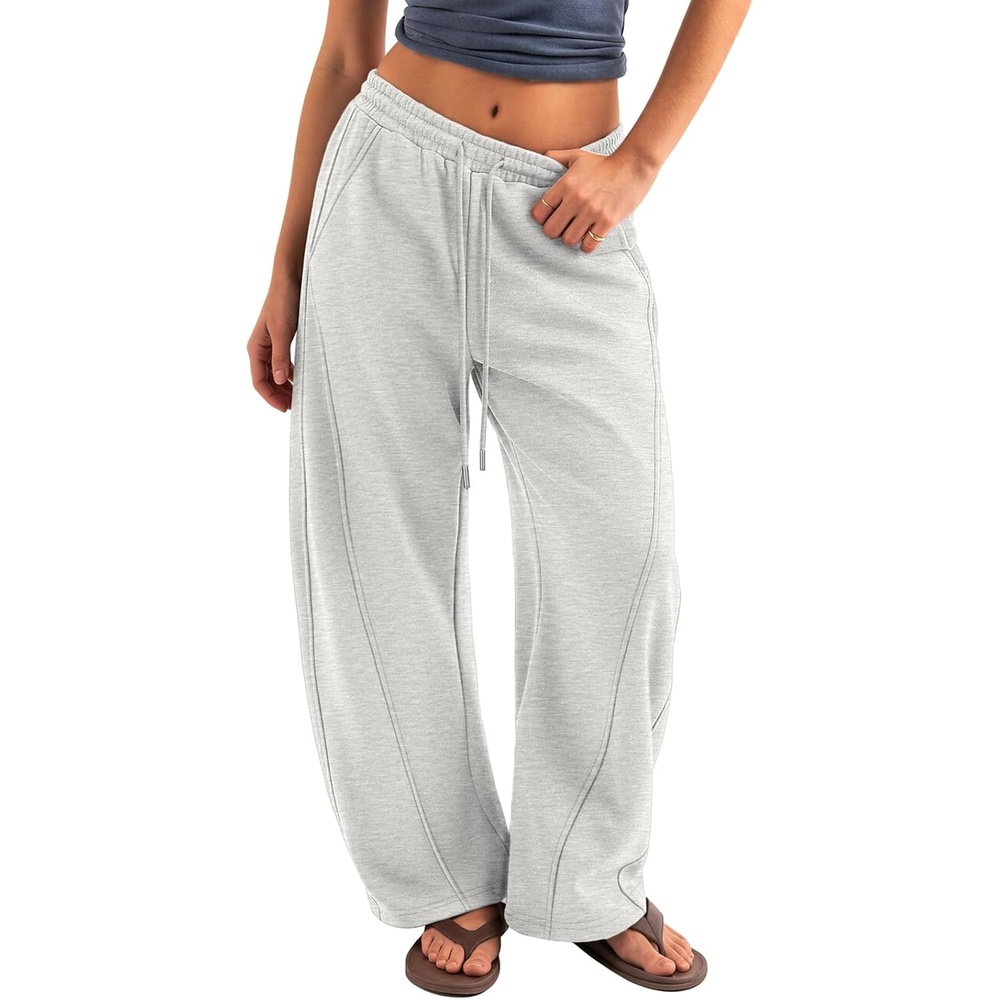 image:imageATHMILE Barrel Sweatpants Women Y2K Wide Leg Baggy Sweat Pants Plus Size Drawstring Lounge Joggers with PocketsGrey