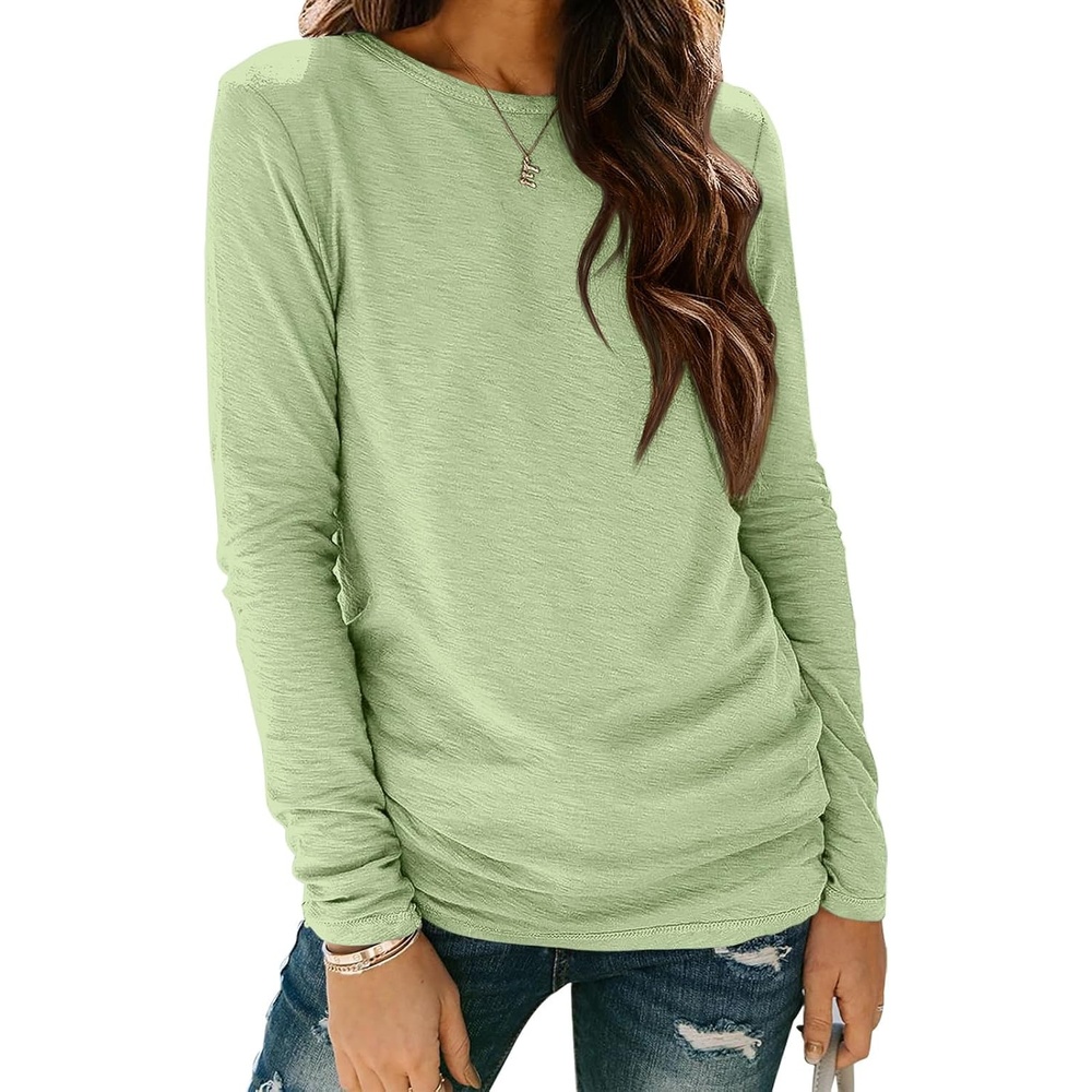 image:imageATHMILE Womens Long Sleeve Shirts Basic Tee Casual Tops Cotton Underscrub Fall Clothes Loose Fit Winter Fashion Teen Girl School Outfits Teacher Ladies BusinessFruit Green