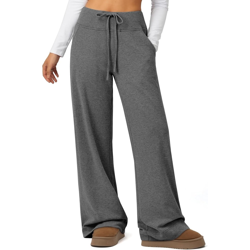 image:imageSweatpants Women Fall Outfits Wide Leg Baggy Pants HighWaisted Drawstring Sweat Pants Fashion Joggers with PocketBlack