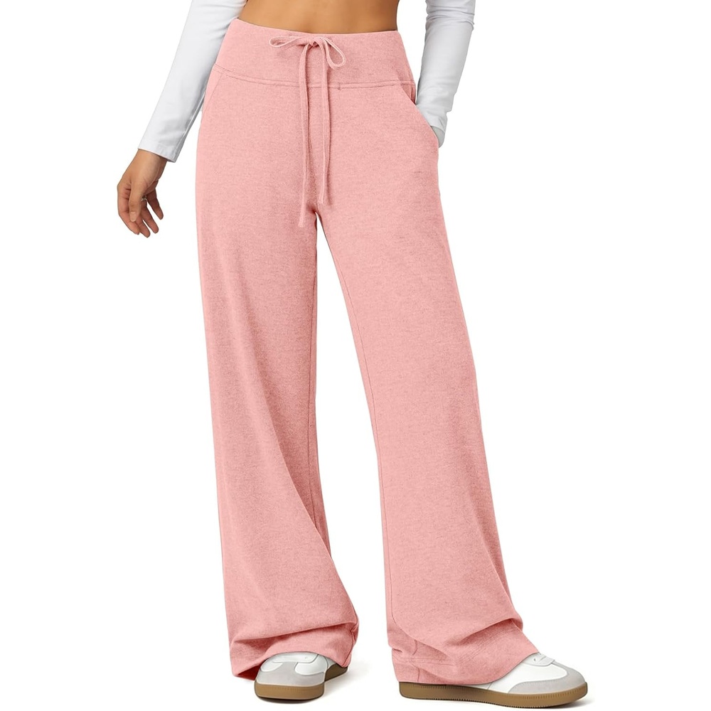 image:imageWomens Wide Leg Sweatpants Baggy Drawstring Sweat Pants High Waisted Straight Leg Casual Fashion Fall Workout Gym JoggersPink