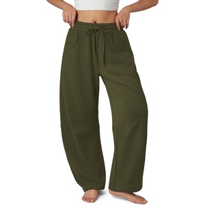 ATHMILE Barrel Sweatpants Women Wide Leg Baggy Lounge Casual Pants | Cotton Fall Winter Teen Girl Fashion Comfy Flowy with Pocket(A-army Green)
